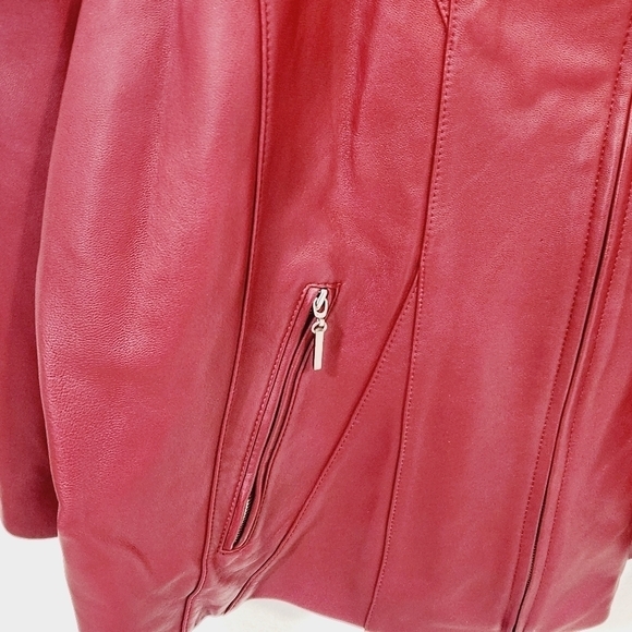 LANE Bryant Red 100% Pure Leather Jacket Size 26/28 - Picture 9 of 12